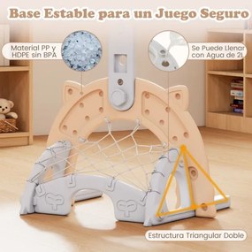 Cesto de basquetebol 3 em 1 ajustável em altura com jogos de futebol e golfe para crianças a partir dos 3 anos 65 x 49 x 130-151 cm Caqui