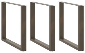 Pés para mesa de jantar em formato de U, 3 peças, aço natural, 90x(72-