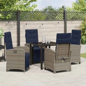 Conjunto de Jantar de 5 Peças pra Jardim em Rattan Sintético Cinza