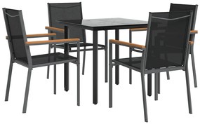 5 pcs conjunto de jantar para jardim textilene e aço preto