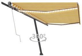 vidaXL Toldo autom. LED e sensor de vento 500x300 cm amarelo/branco
