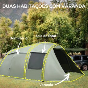 Tenda de Campismo para 4-6 Pessoas Impermeável PU2000 com Proteção UV30+ e Bolsa de Transporte 610x385x220 cm Verde