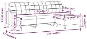 Sofá de 3 lugares com apoio de pés 210 cm tecido cor creme