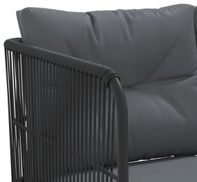 Sofá de jardim c/ almofadões formato de L aço/textilene preto