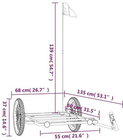 Reboque para bicicleta 135x68x37 cm ferro preto