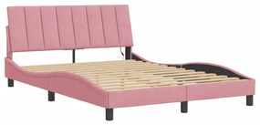 Estrutura de cama c/ luzes LED 140x200 cm veludo rosa