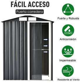 Outsunny Abrigo de Jardim 150x130x186 cm Abrigo de Exterior de Aço Galvanizado com Porta Corredeira e Ventilações para Armazenamento de Ferramentas Cinza