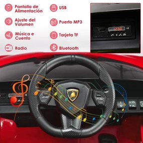 Carro elétrico para crianças bateria de 12 V Lamborghini com controlo remoto Luzes LED Música MP3 Buzina 108 x 64 x 41 cm Vermelho