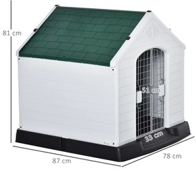 PawHut Casota de Cães Medianos com Porta Metálica Fechadura Teto Inclinado e Base Elevada para Interior e Exterior 78x87x81cm Branco e Verde