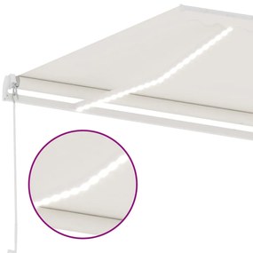 Toldo retrátil manual com LED 600x350 cm cor creme