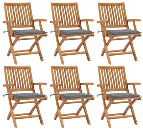 vidaXL Cadeiras de jardim dobráveis c/ almofadões 6 pcs teca maciça