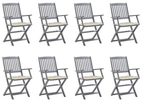 vidaXL Cadeiras de exterior dobráveis 8pcs c/ almofadões acácia maciça