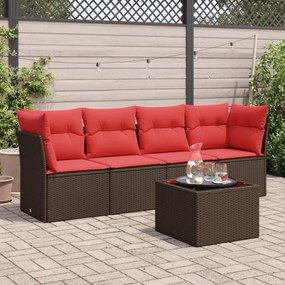 vidaXL 5 pcs conjunto sofás p/ jardim c/ almofadões vime PE castanho