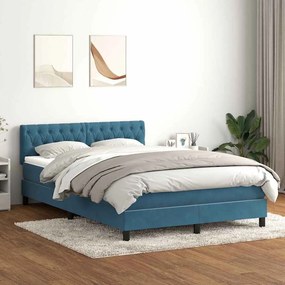 vidaXL Cama box spring c/ colchão e LED 160x220 cm veludo azul-escuro