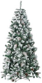 HOMCOM Árvore de Natal Artificial Altura 180 cm Árvore Nevada com 695 Ramos 57 Pinhas e Base de Aço Dobrável Ø104x180 cm Verde