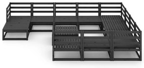 12 pcs conjunto lounge de jardim pinho maciço