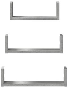 Prateleira de parede 3pcs derivados de madeira cinzento cimento
