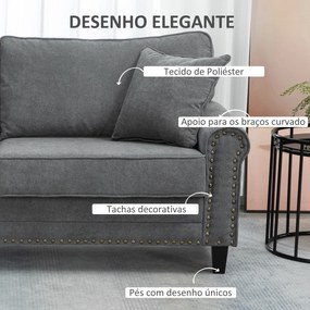 HOMCOM Sofá de 2 Lugares Sofá de Sala de Estar Moderno Estofado em Poliéster com 2 Almofadas Pés de Madeira de Borracha 196x80,5x89cm Cinza