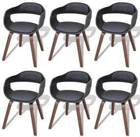 Cadeiras jantar 6 pcs madeira curvada e couro artificial preto