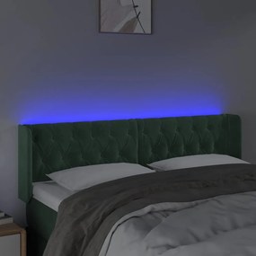 Cabeceira cama c/ luzes LED veludo 163x16x78/88 cm verde-escuro