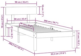 Estrutura de cama 90 x 200 cm madeira de pinho maciça