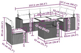 7 pcs conjunto de sofás p/ jardim c/ almofadões vime PE preto
