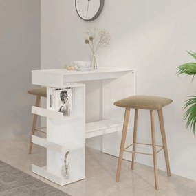 vidaXL Mesa de bar c/ prateleiras 100x50x101,5 cm branco brilhante
