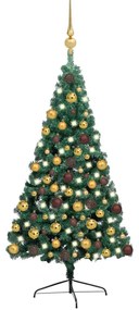 vidaXL Meia árvore Natal artificial pré-iluminada c/ bolas verde