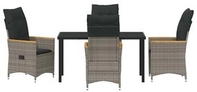 Conjunto de jantar de jardim de 5 peças com almofadas em rattan de pol
