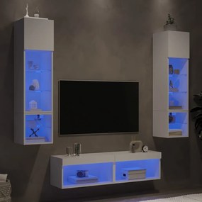 vidaXL 6pcs móveis de parede p/ TV c/ LEDs derivados de madeira branco