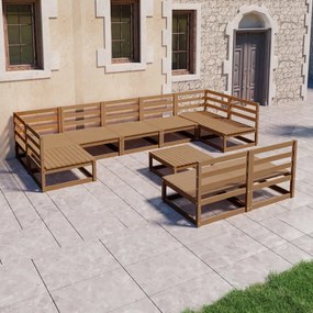 10 pcs conjunto lounge de jardim pinho maciço