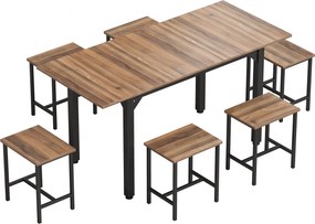 HOMCOM Conjunto de Jantar 7 Peças para 4-6 Pessoas, Mesa Extensível 160 cm, Noce Nero | Aosom Portugal