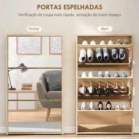Sapateira Estreita com Espelho para 9 Pares de Sapatos para Corredor Espaços Reduzidos 65x17x114,5 cm Madeira