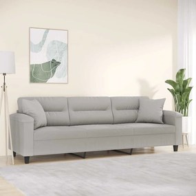 vidaXL Sofá 3 lugares c/ almofadões 210 cm microfibra cinza-claro