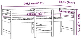 Cama sem colchão 90x200 cm madeira de pinho maciça branco