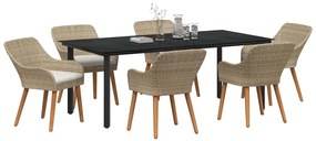 Conjunto de Jantar de Jardim com 7 Peças Bege em Rattan Sintético