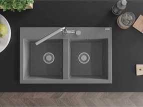 Mexen Hektor lava-loiça de granito com 2 cubas 800 x 480 mm, cinza, sifão cromado - 6521802000-71