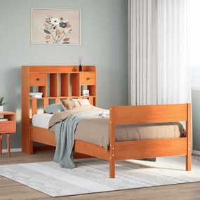 Cama c/ estante sem colchão 100x200cm pinho maciço castanho-mel