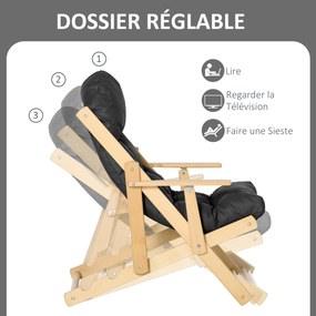 Poltrona de sala dobrável e reclinável em madeira. Poltrona relaxante e confortável com almofada acolchoada e espessa preto