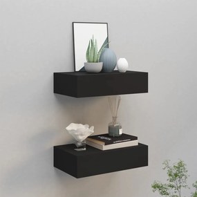 Prateleiras de parede com gavetas 2 pcs MDF 40x23,5x10 cm preto