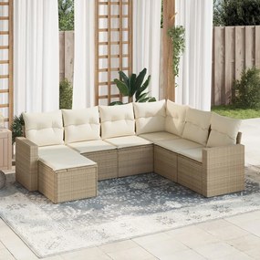 vidaXL 7 pcs conjunto de sofás p/ jardim com almofadões vime PE bege