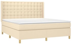 Cama box spring c/ colchão e LED 180x200 cm tecido cor creme