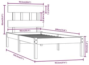 Estrutura cama de solteiro 90x190 cm madeira maciça branco