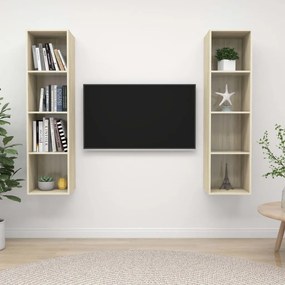 3079865 vidaXL Armários de parede para TV 2 pcs contraplacado carvalho sonoma