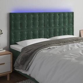 Cabeceira de cama c/ LED veludo 180x5x118/128 cm verde-escuro