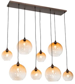 Candeeiro de suspensão Art Déco bronze escuro com vidro âmbar 8 luzes - Sandra