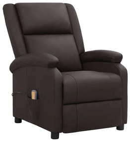vidaXL Poltrona de massagens reclinável couro genuíno castanho