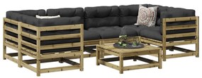 vidaXL 7 pcs conjunto sofás de jardim c/ almofadões pinho impregnado