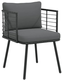 Cadeiras de jardim com almofadões 2 pcs vime PE preto