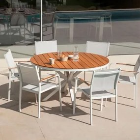 Conjunto De Mesa Redonda (ø140 Cm) E 6 Cadeiras De Jardim Archer Gardénia Branco - Sklum